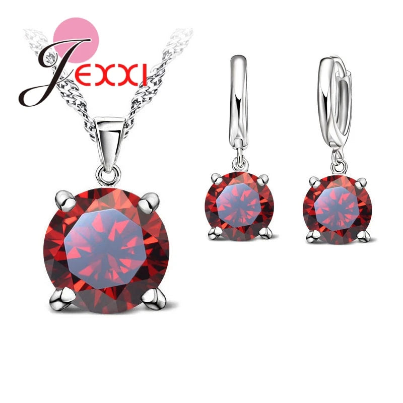 Hot Selling 4 Claws Cubic Zirconia CZ 925 Sterling Silver Color Jewelry Sets Pendant Necklace Earring for Women Wedding Sets Qme