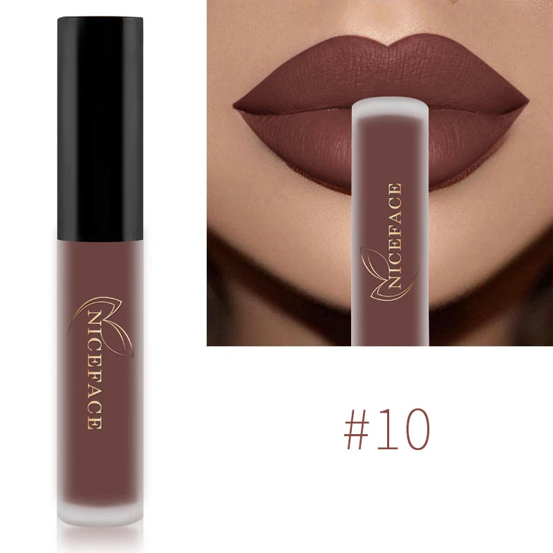 NICEFACE Waterproof Lip Gloss Nude Matte Liquid Lipstick Long Lasting Lipgloss Lip Glace Black Lipstick Purple Sexy Red Lip Tint Qme 10