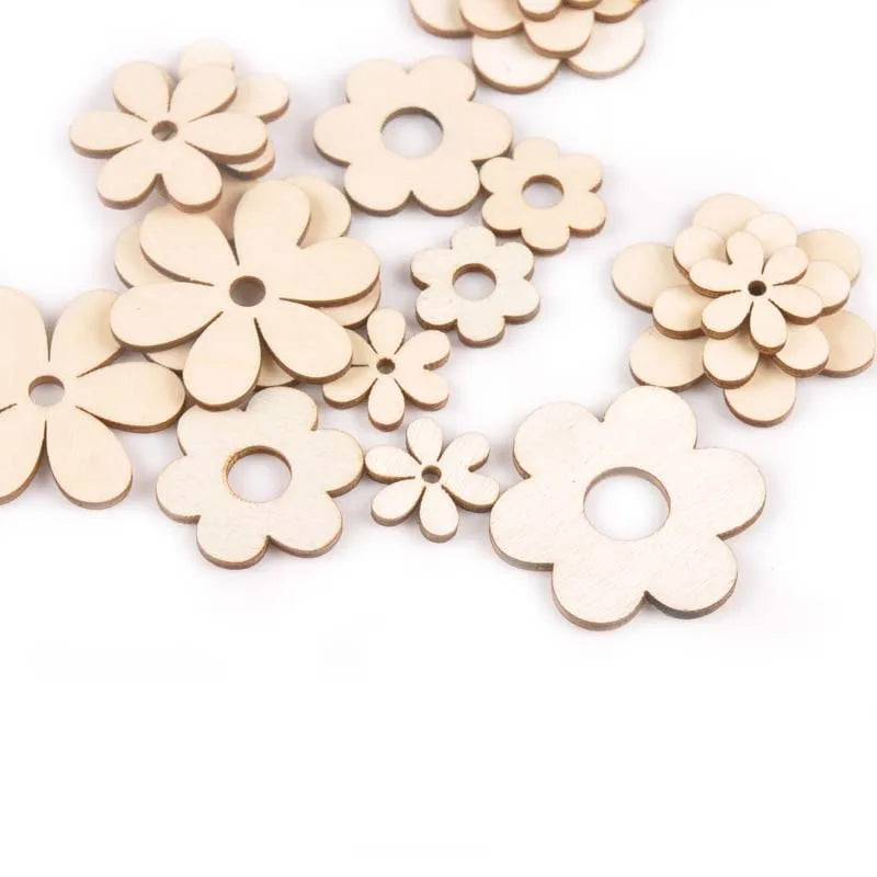 18Pcs 19-36mm Flower Shape Wood DIY Crafts Scrapbooking For Wooden Ornaments Arts Handmade Home Decor Embellishments m2170 Qme
