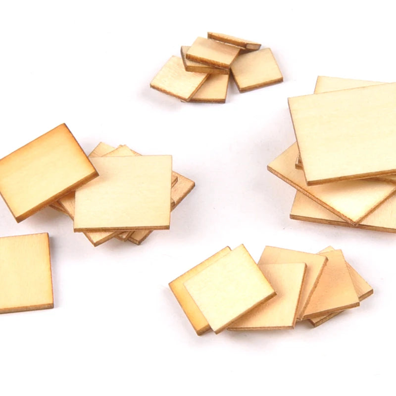 Mixed 10-100mm Wooden Crafts foursquare Pieces Scrapbooking Crafts wood decoration for Home Decoration m2133X Qme 20mm 50pcs