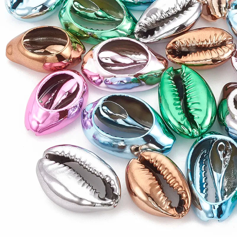 10PCS Electroplated Cowrie Shell Beads Undrilled Beads for Jewelry Making DIY Accessories 17~21x11~14x6~8mm Qme MULTI