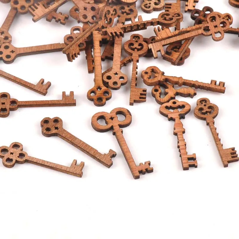 25Pcs Random Vintage Mixed Keys Unfinished Wood Decoration Handicraft Wood DIY Crafts Ornament Arts Accessories 11x40mm M0915 Qme