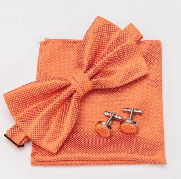 Mens Tie Bowtie Cravat Cufflinks Fashion Butterfly Party Wedding Bow Qme Orange