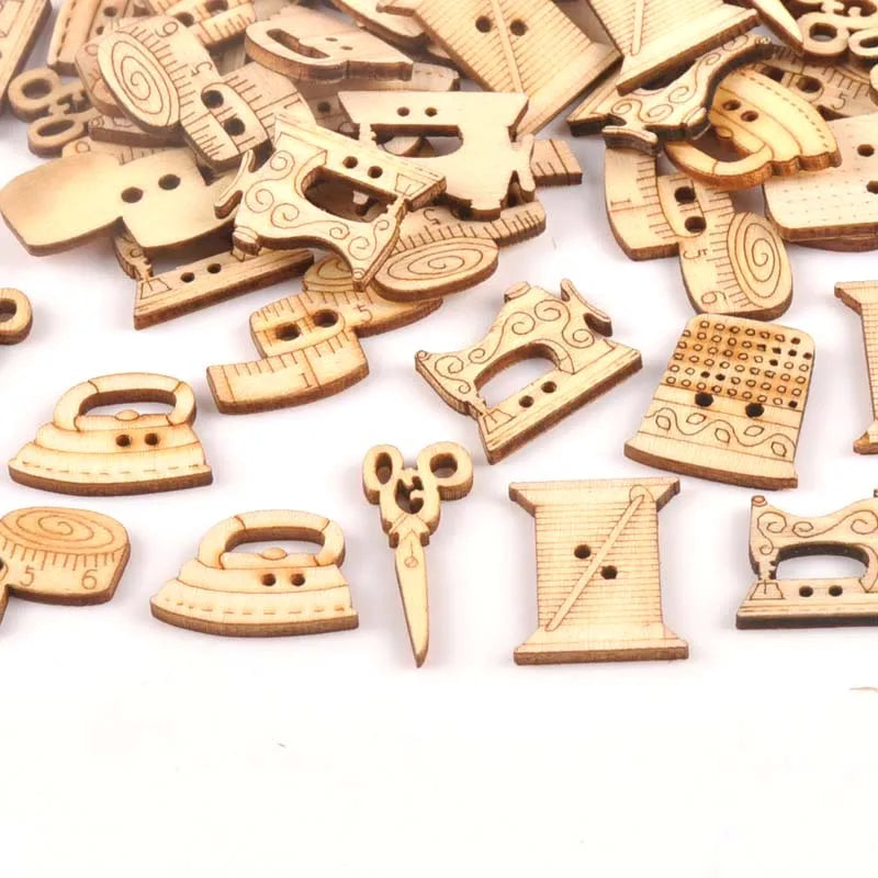 25pcs 18-30mm Natural Sewing Tool Wood Crafts DIY Scrapbooking For Wooden Ornament Home Decoration Sewing Accessories m0901x Qme