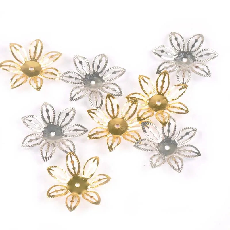 Gold/silver 50Pcs Hollow Filigree Wraps Flowers Connectors Metal Crafts Embellishments For DIY Scrapbookings Home Decor YK0755 Qme