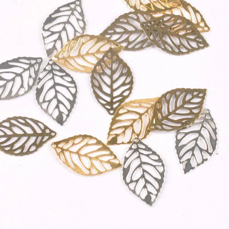 50Pcs Metal Crafts Filigree Leaves Wraps Connectors Embellishments For DIY Home Decor Handicraft Scrapbooking 23x14mm YK0751 Qme