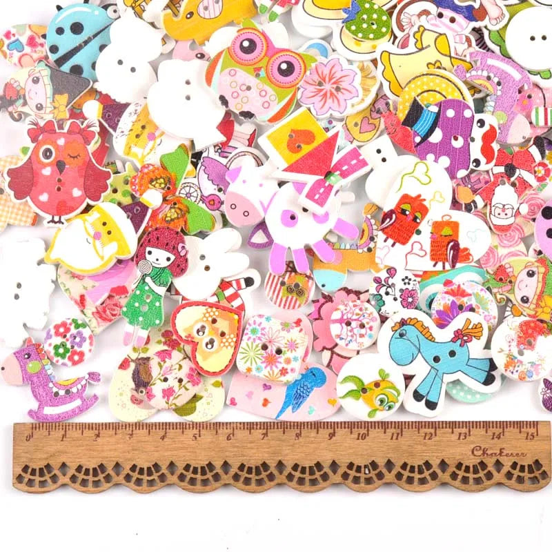 36 styles Cartoon Painting Wooden Buttons for Crafts Scrapbooking Sewing Clothes Button DIY Kid Apparel Supplies 15-35mm Qme