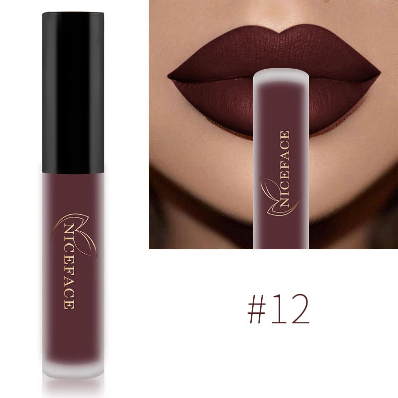 NICEFACE Matte Liquid Lipstick Waterproof Long Lasting Lip Gloss Tint Sexy Red Nude Purple Metallic Lipsticks Makeup Cosmetics Qme 12