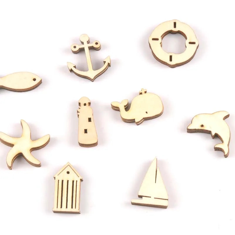 27-31mm Mixed Wooden Ornament Dolphin/starfish/whale/anchor/sailboat Pattern Wood For Scrapbook DIY Carft Home Decor 20pcs m2153 Qme Default Title