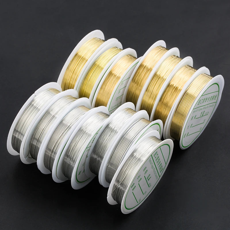 0.2mm-1mm Golden Silver Plated Copper Wire String Thread Metal Beading Wire for Necklace Bracelet Accessories Jewelry Making DIY Qme