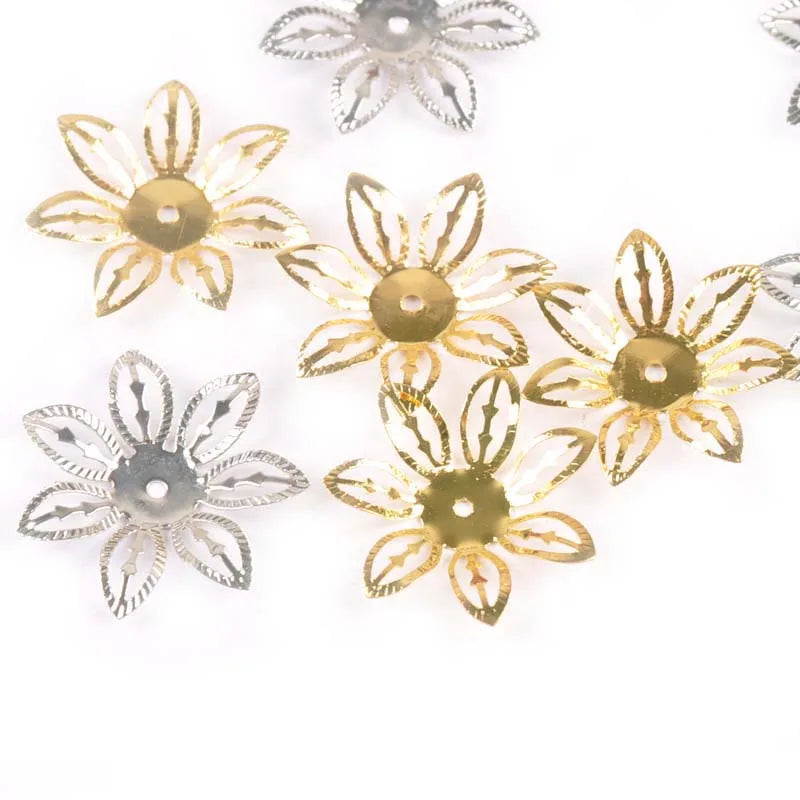 Gold/silver 50Pcs Hollow Filigree Wraps Flowers Connectors Metal Crafts Embellishments For DIY Scrapbookings Home Decor YK0755 Qme