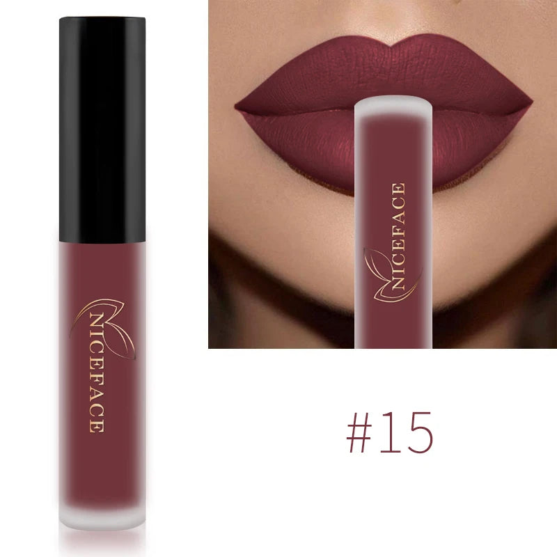 NICEFACE Lip Gloss Waterproof Velvet Nude Matte Liquid Lipstick Purple Black Red Lip Tint Pigment Long Lasting For Lip Makeup Qme 15