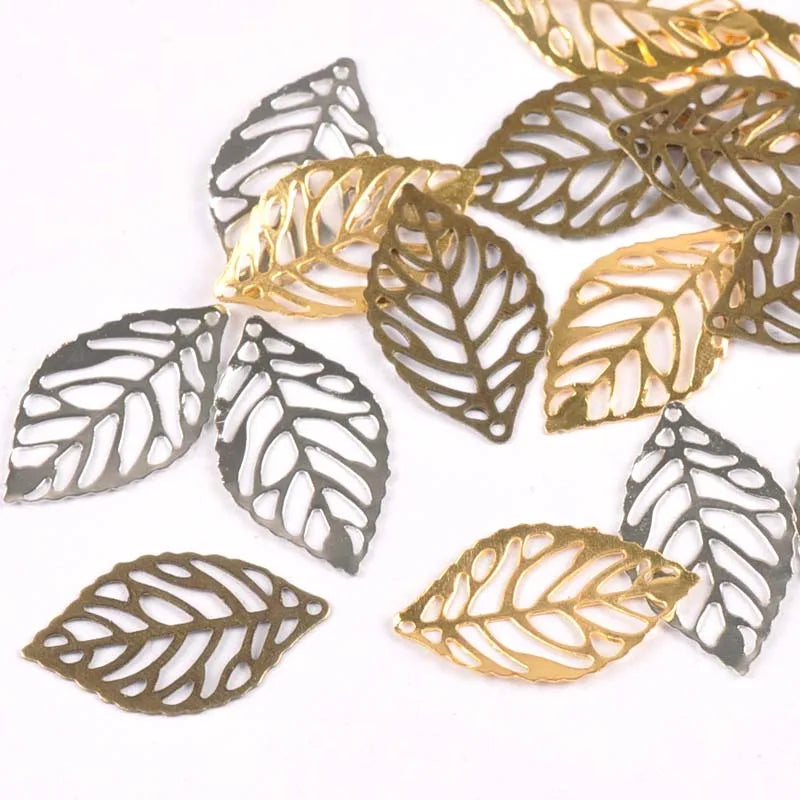 50Pcs Metal Crafts Filigree Leaves Wraps Connectors Embellishments For DIY Home Decor Handicraft Scrapbooking 23x14mm YK0751 Qme