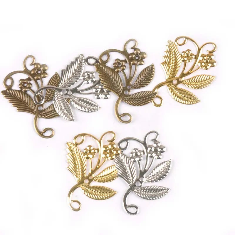 10Pcs 52x41mm Gold/silver/Bronze Metal Crafts Connectors Flower Filigree Wraps Diy Embellishment Gift Supplies Home Decor yk0732 Qme