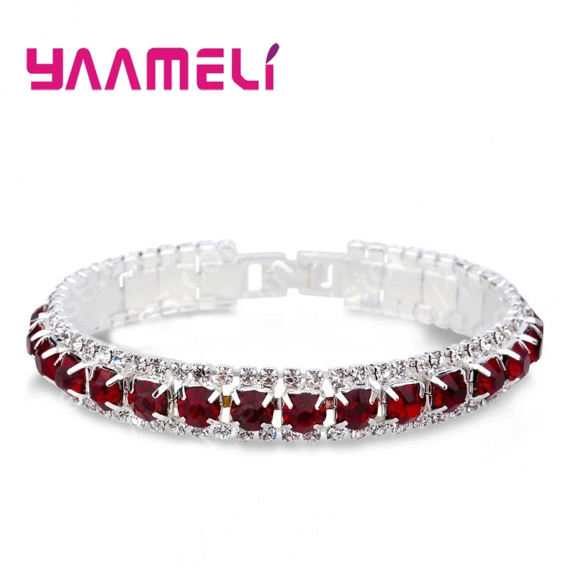 Top Sale 925 Stamp Silver Color Bracelets Full AAA Zircon Austrian Crystal Femme Women Link Chain Jewelry Bangles 14 Colors Qme