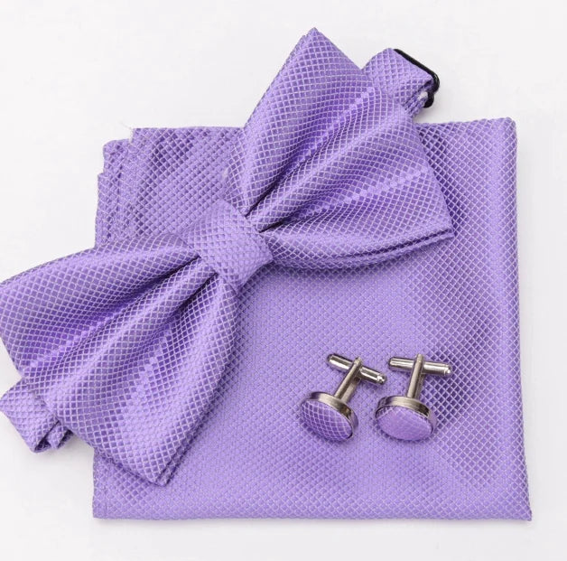 Mens Tie Bowtie Cravat Cufflinks Fashion Butterfly Party Wedding Bow Qme Light purple