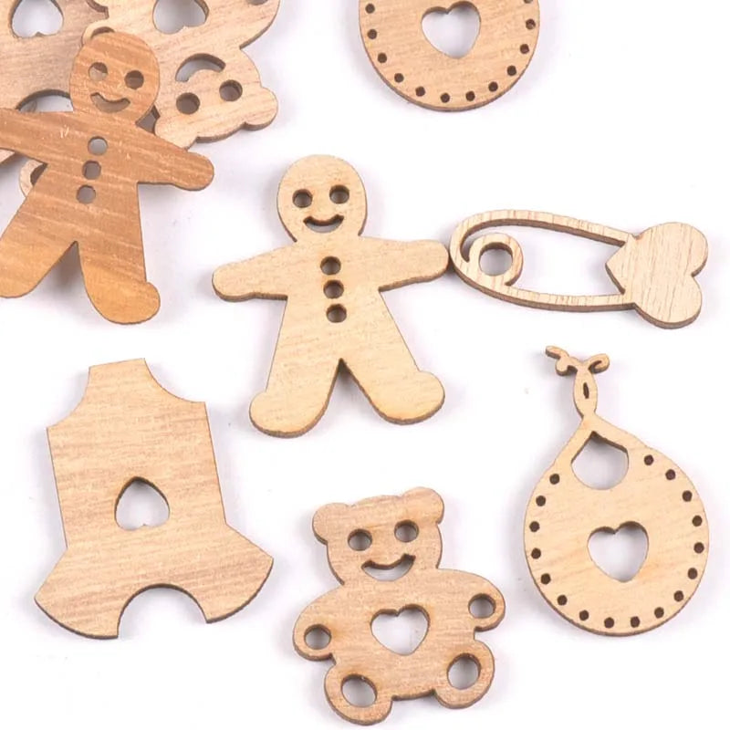Mix Baby Bear/clothes/pin/balloon Wood DIY Crafts Home Decor Embellishment Handicrafts Scrapbooking Wooden Ornaments 15pcs m1846 Qme mix