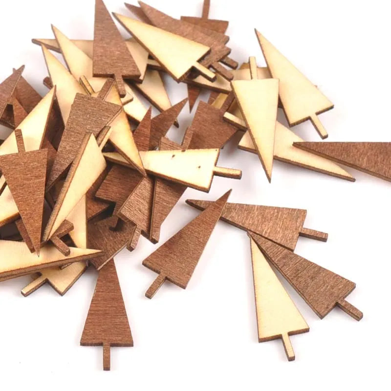30/40mm 50Pcs Tree Pattern Dye Red Wooden Ornament Handmade Scrapbooking Craft Fo Embellishments Handmade Wood DIY Arts m1793 Qme