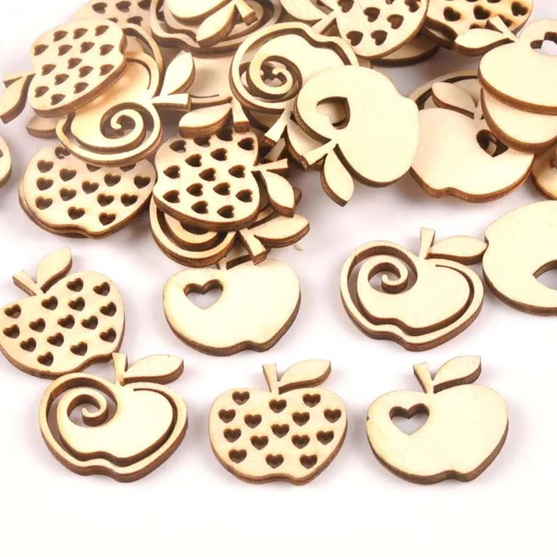 25pcs Mix Hollow Out Apple Pattern Wood Crafts For Home Decor DIY Accessories Handmade Scrapbook Wooden Ornament 25x28mm m1778 Qme Default Title