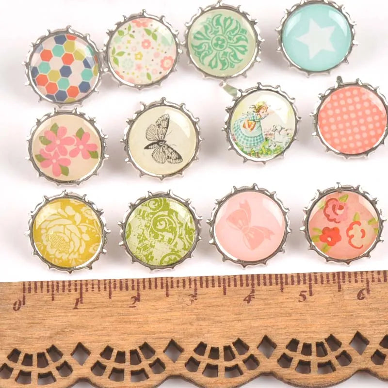 Mixed Pattern Round Metal brads scrapbooking embellishment For DIY Craft Accessories home Decoration 20pcs 15x10.9mm c2579 Qme