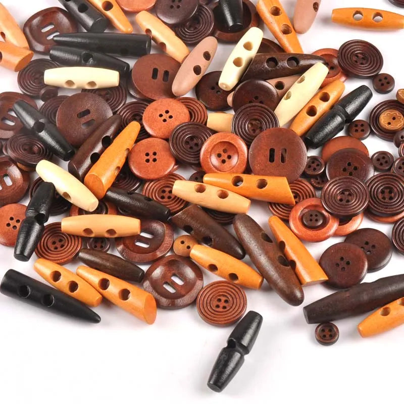20pcs 10-40mm Mixed form Wooden Buttons Decorative For Sewing Clothing DIY Crafts Scrapbooking Wood Button m1894 Qme