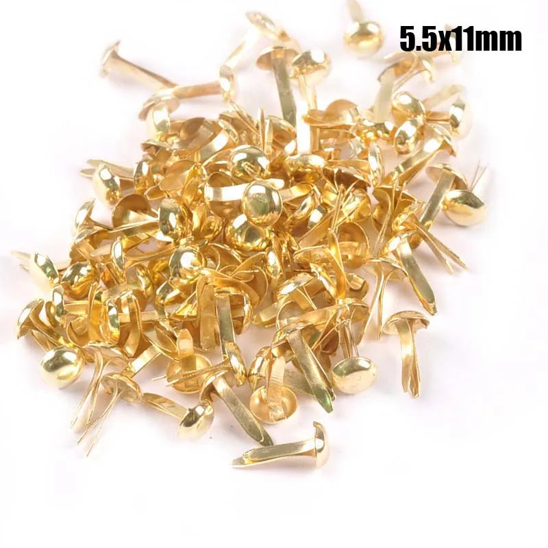 100Pcs Mix Round Brads Silver/golden Embellishments For Scrapbooking Metal Crafts Fastener Brad For Diy Decorations c2252 Qme golden 5.5x11mm