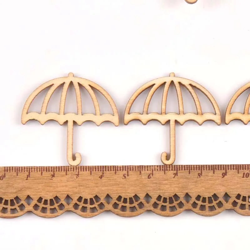 15Pcs Wooden Ornament Umbrella Shape For DIY Scrapbook Accessories Wood Slices Handmade Crafts Home Decoration 39x40mm M1703 Qme