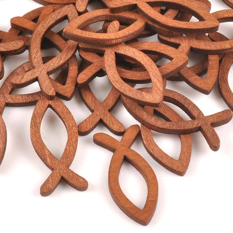 25Pcs Natural Brown Fish Hollow Wood Crafts Scrapbook DIY Wooden Ornaments Handmade Accessories Home Decor 15x35mm m0993 Qme Default Title