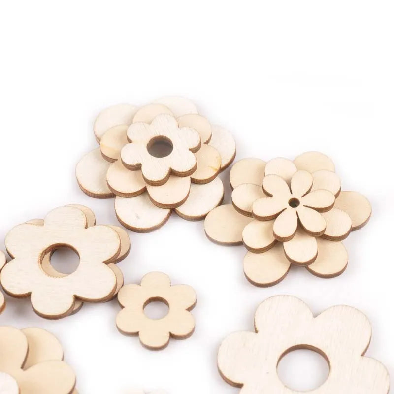 18Pcs 19-36mm Flower Shape Wood DIY Crafts Scrapbooking For Wooden Ornaments Arts Handmade Home Decor Embellishments m2170 Qme