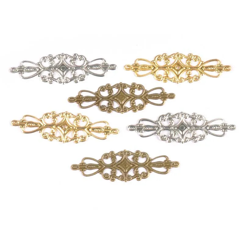 20Pcs 65x20mm Flower Filigree Wraps Connectors Embellishments For Diy Scrapbooking Home Decor Metal Crafts Accessories YK0744 Qme