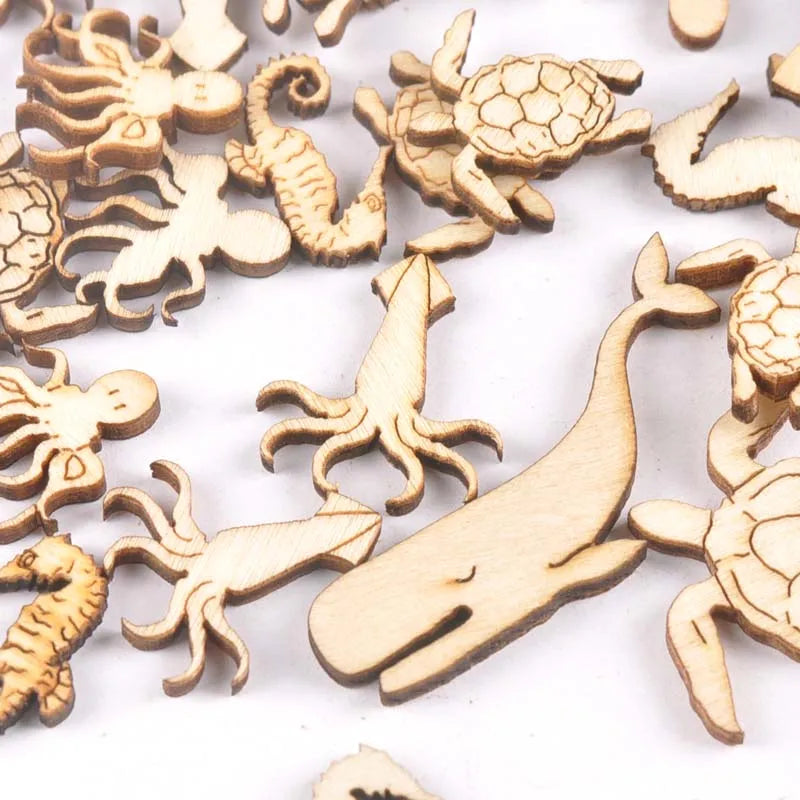 20Pcs 25-40mm Sea Turtle/horse/whale Wood DIY Crafts Home Decoration Handicraft Wooden Handmade Embellishments Arts m1938 Qme