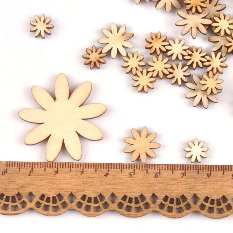 50pcs Mixed Flower Wood Slices DIY Crafts Scrapbooking Home Decor Wooden Ornaments Handmade Accessory 10/15/25/35mm M0668x Qme