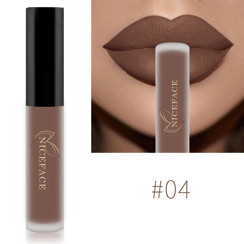 NICEFACE Matte Liquid Lipstick Waterproof Long Lasting Lip Gloss Tint Sexy Red Nude Purple Metallic Lipsticks Makeup Cosmetics Qme 04