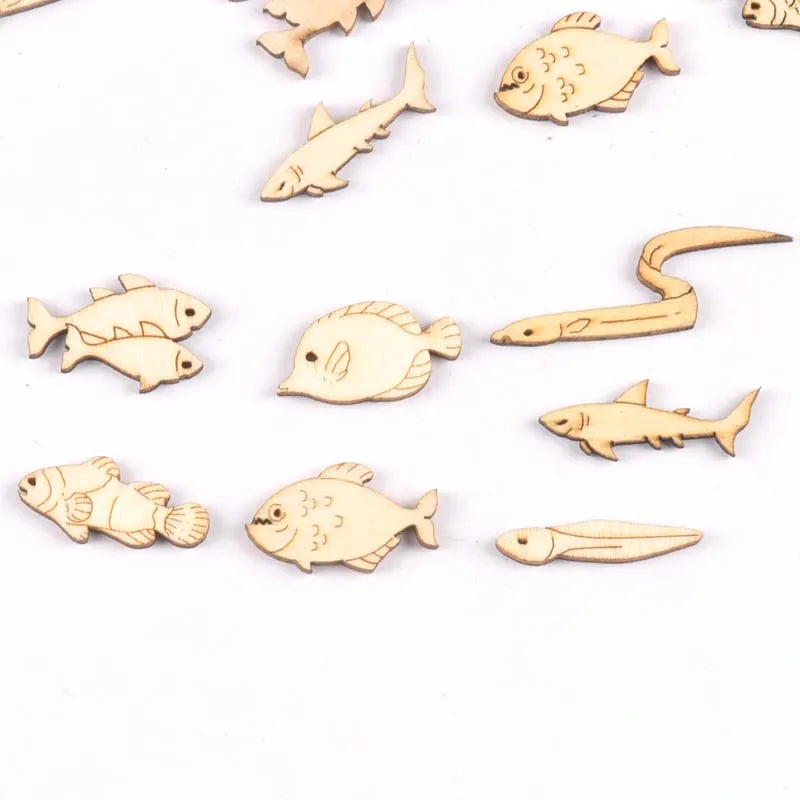 Fish Pattern Wood Decoration Home Handicraft Wooden DIY Crafts Arts Handmade Embellishment Scrapbooking 20Pcs 25-40mm m1939 Qme