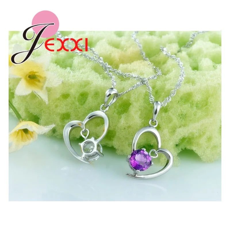 Charm Heart CZ Rhinestone Pendnat Necklace Earrings Women 925 Sterling Silver Color Engagement Jewelry Accessories Party Gifts Qme