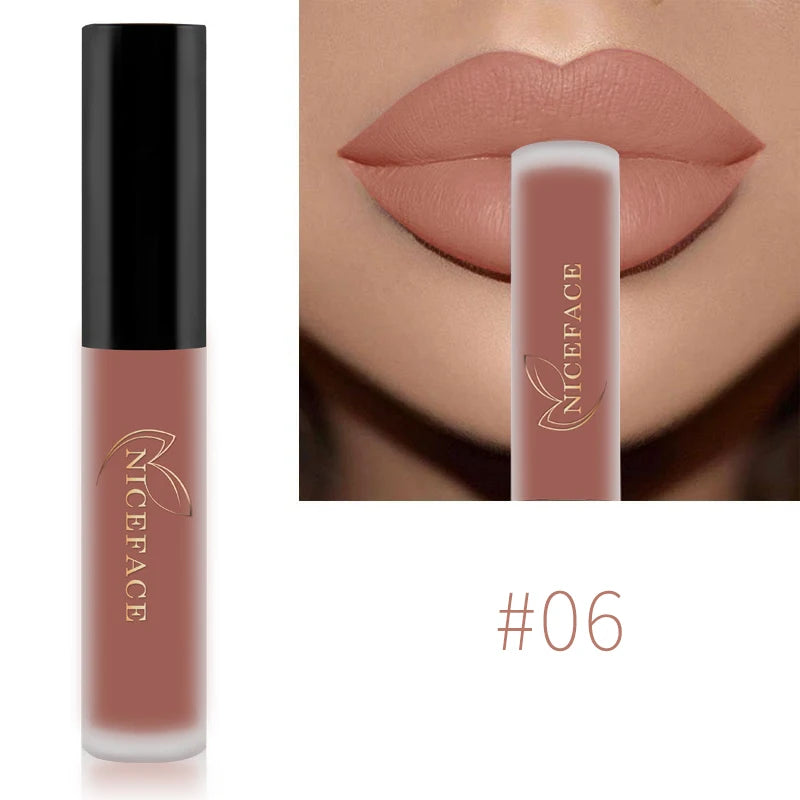 NICEFACE Nude Liquid Lipsticks Waterproof Velvet Matte Lip Gloss Long Lasting Non-stick Cup Lip Tint Makeup Pigment Cosmetics Qme 06