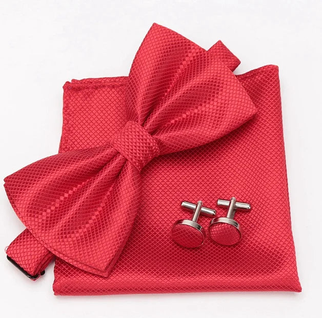 Mens Tie Bowtie Cravat Cufflinks Fashion Butterfly Party Wedding Bow Qme Red