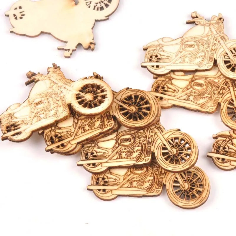Vintage Motorbike Wooden Crafts Scrapbook DIY For Wood Slices Decoration Ornaments Home Handmade Accessories 10pcs 33x48mm m1787 Qme Default Title