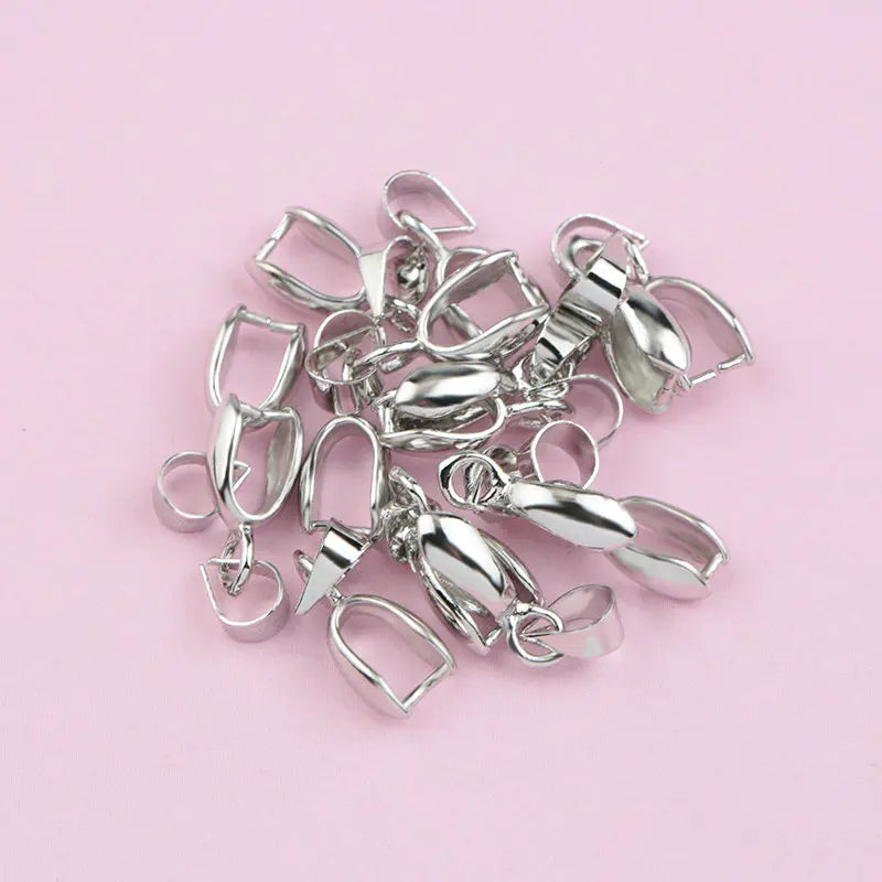 30pcs 4x15mm Copper Seeds Buckle Pendants Clasps Hooks Clips Bails Copper Connectors For DIY Handmade Jewelry Making 4 Colors Qme Rhodium