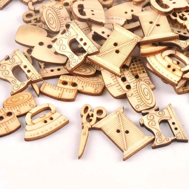 25pcs 18-30mm Natural Sewing Tool Wood Crafts DIY Scrapbooking For Wooden Ornament Home Decoration Sewing Accessories m0901x Qme