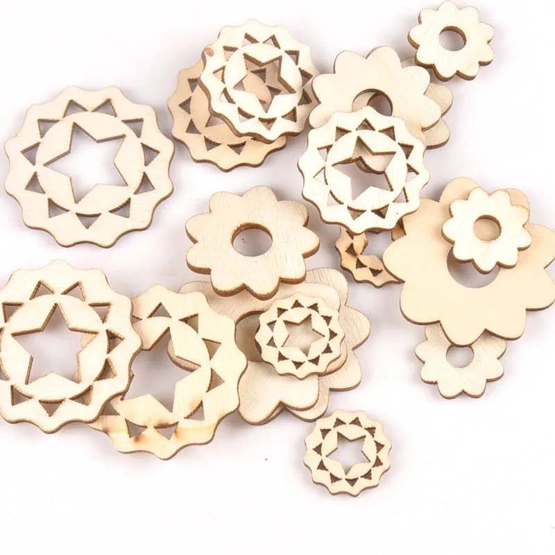 18Pcs 19-36mm Flower Shape Wood DIY Crafts Scrapbooking For Wooden Ornaments Arts Handmade Home Decor Embellishments m2170 Qme DARK GRAY