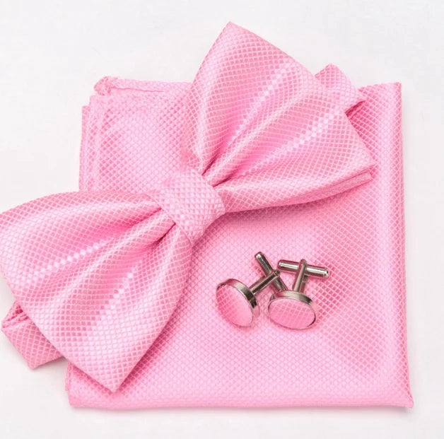 Mens Tie Bowtie Cravat Cufflinks Fashion Butterfly Party Wedding Bow Qme pink