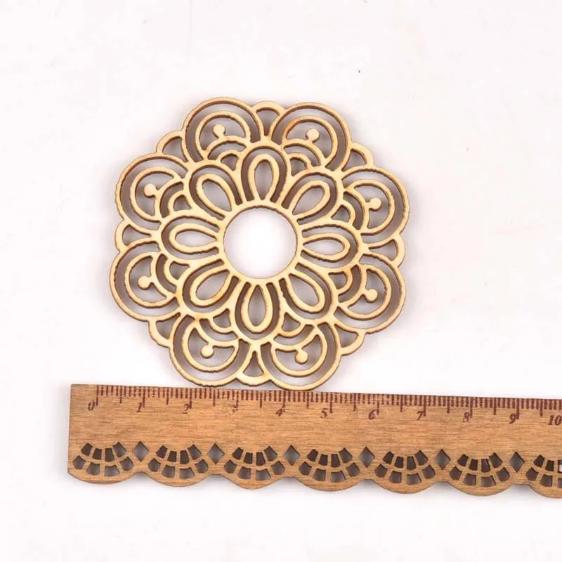 5Pcs Round/square Lace Pattern Unfinished Wood Slices DIY Crafts For Wooden Ornaments DIY Scrapbook Home Decor Accessories m2173 Qme