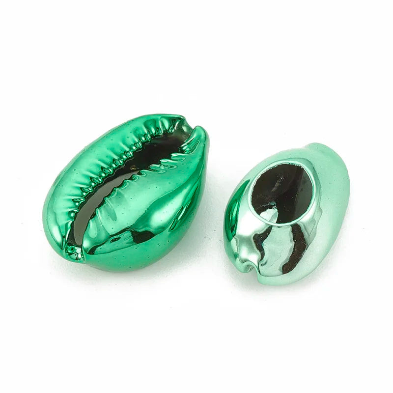 10PCS Electroplated Cowrie Shell Beads Undrilled Beads for Jewelry Making DIY Accessories 17~21x11~14x6~8mm Qme green