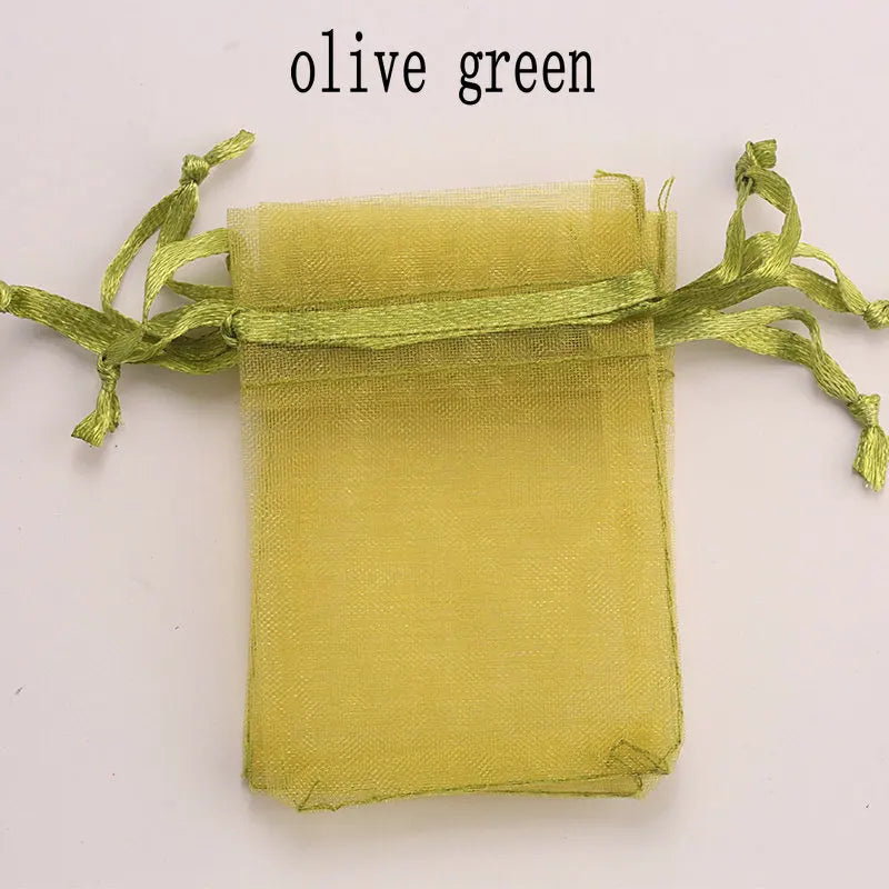 Wholesale 16 color 100pcs/lot 9*12cm organza Christmas wedding gift bags candy bag jewelry packing drawable organza bags&pouch Qme olive green
