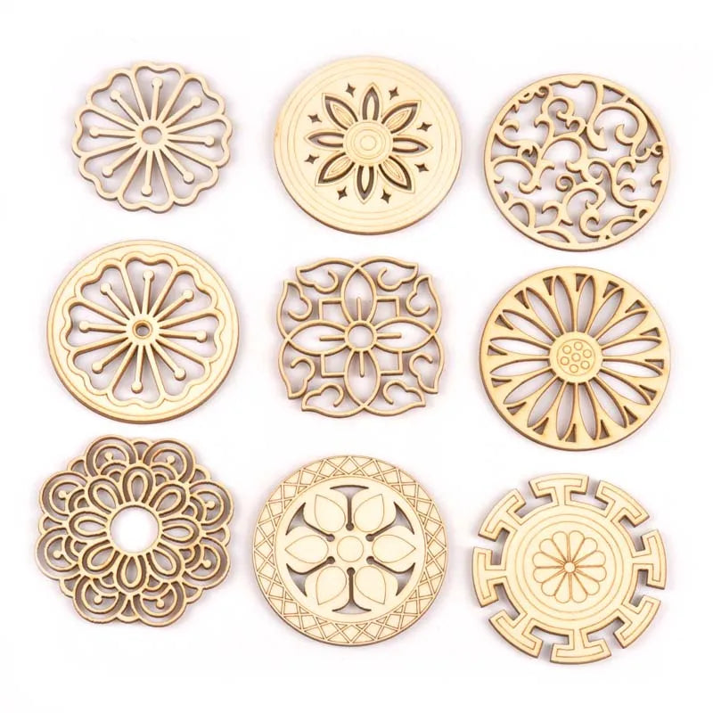 5Pcs Round/square Lace Pattern Unfinished Wood Slices DIY Crafts For Wooden Ornaments DIY Scrapbook Home Decor Accessories m2173 Qme