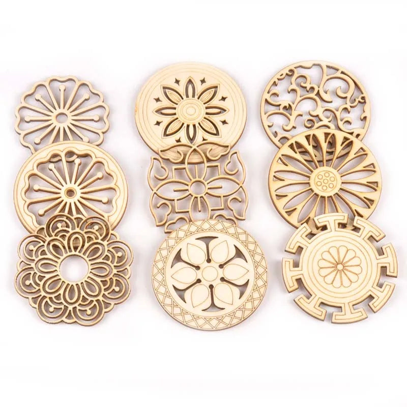 Round Square Lace Pattern Unfinished Wood Slices DIY Crafts Wooden
