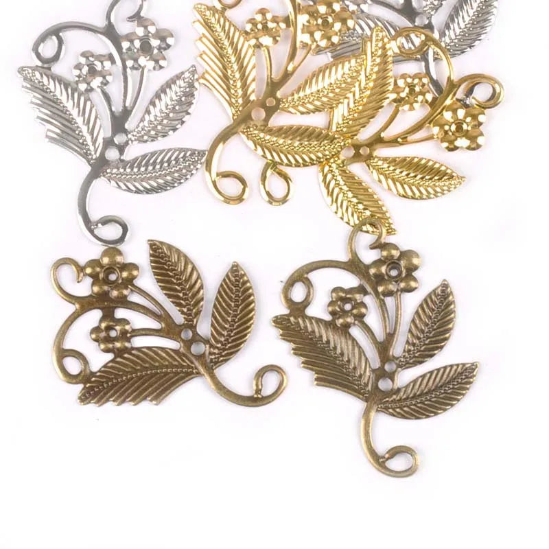 10Pcs 52x41mm Gold/silver/Bronze Metal Crafts Connectors Flower Filigree Wraps Diy Embellishment Gift Supplies Home Decor yk0732 Qme