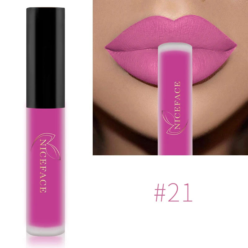 NICEFACE Nude Liquid Lipsticks Waterproof Velvet Matte Lip Gloss Long Lasting Non-stick Cup Lip Tint Makeup Pigment Cosmetics Qme 21