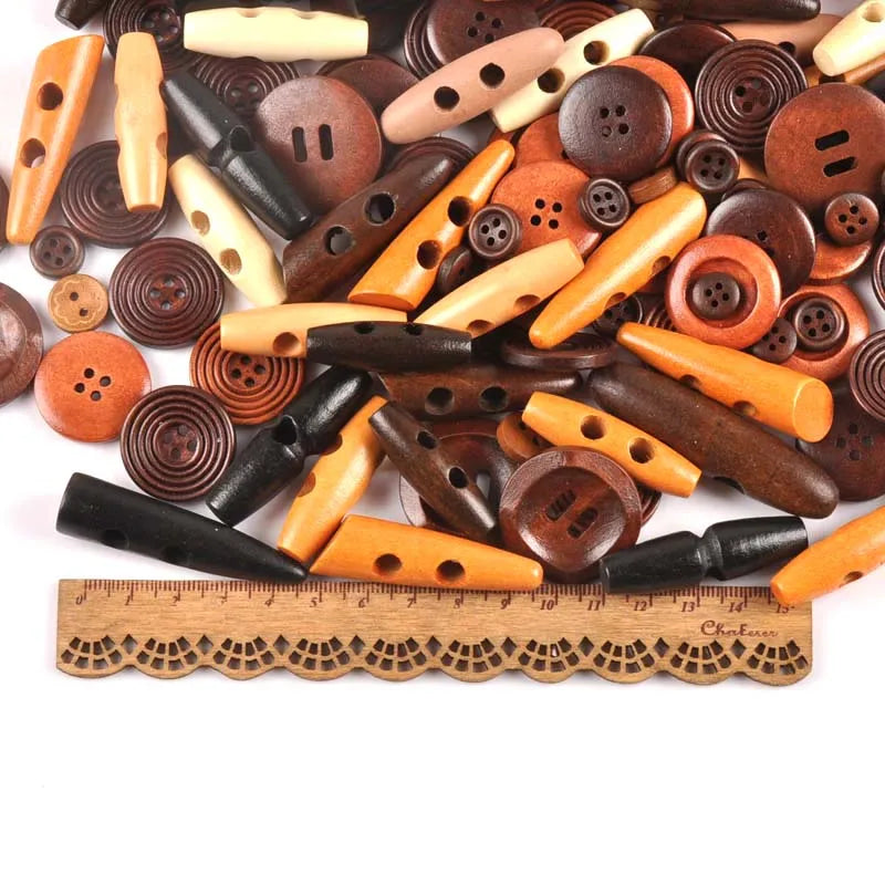 20pcs 10-40mm Mixed form Wooden Buttons Decorative For Sewing Clothing DIY Crafts Scrapbooking Wood Button m1894 Qme